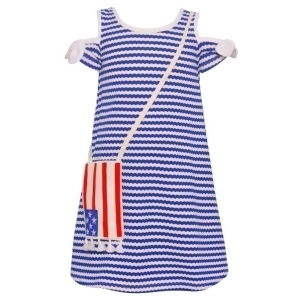 Bonnie Jean Little Girls Navy Blue Stripe American Flag Purse Detail Dress 4-6X - 6X