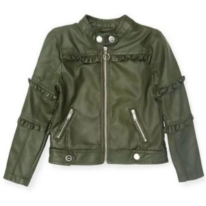 Urban Republic Little Girls Green Ruffled Faux Leather Motorcycle Jacket 4-6X - 5/6