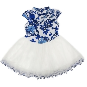 Wenchoice Little Girls Blue White Chinese Printing Silk Cheongsam Dress 24M-8 - L (4-6)