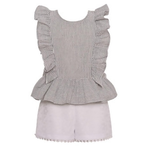 Bonnie Jean Little Girls White Stripe Ruffled Top 2 Pc Shorts Outfit 2T-6x - 3T