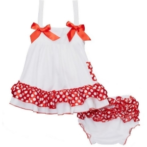 Wenchoice Baby Girls White Red Polka Dots Bow Ruffles Swing Top Set 9-24M - 12-18 Months