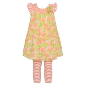 Bonnie Jean Little Girls Peach Fruit Print Stripe 2 Pc Legging Outfit 2T-6x - 4