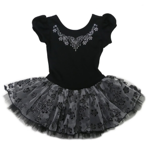 Wenchoice Little Girls Black Silver Flowers Short Sleeve Ballet Dress 24M-8 - L (4-6)