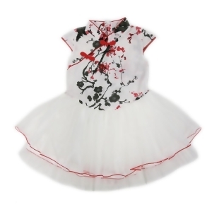 Wenchoice Little Girls Red White Plum Flower Cotton Tulle Cheongsam Dress 24M-8 - M(2-4)