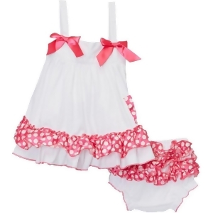 Wenchoice Baby Girls White Pink Polka Dots Bow Ruffles Swing Top Set 9-24M - 18-24 Months