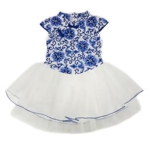 Wenchoice Little Girls Blue White Cotton Tulle Cheongsam Dress 24M-8 - L (4-6)