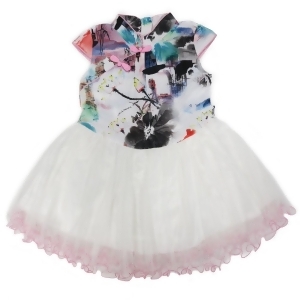 Wenchoice Little Girls Pink White Printing Silk Tulle Cheongsam Dress 24M-8 - S (9-24M)