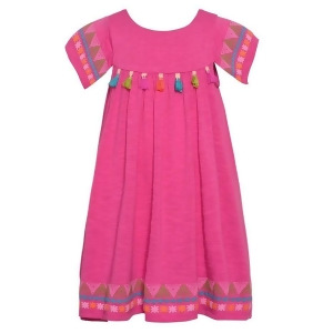 Bonnie Jean Little Girls Fuchsia Ethnic Motif Print Tassel Adorned Dress 2T-6x - 5