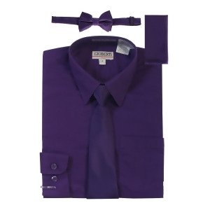 Gioberti Big Boys Purple Solid Shirt Tie Bow Tie Square Pocket 4 Pc Set 8-18 - 16
