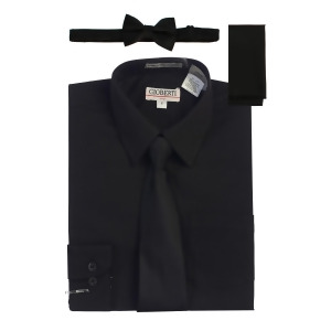 Gioberti Big Boys Black Solid Shirt Tie Bow Tie Square Pocket 4 Pc Set 8-18 - 18