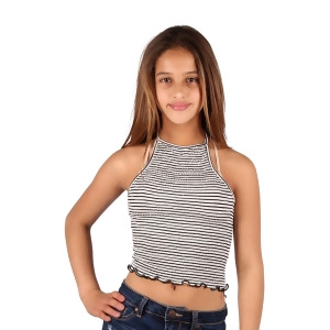 Lori Jane Big Girls Gray White Stripe Summer Trendy Cropped Tank Top 10-16 - 10