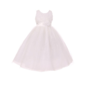 Big Girls White 3D Flower Adorned Top Tulle Skirt Communion Dress 8-18 - 14