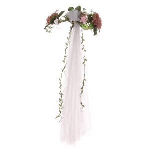 Girls White Pink Rose Embellished Crown Tulle Communion Flower Girl Veil - All