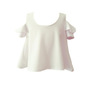 Little Girls White Cold Shoulder Ruffle Loose Fit Summer Blouse 2-6 - 6