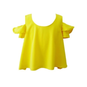 Little Girls Yellow Cold Shoulder Ruffle Loose Fit Summer Blouse 2-6 - 4