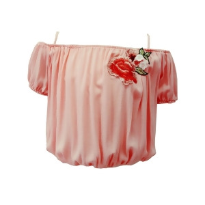 Little Girls Peach Off Shoulder Embroidered Short Sleeve Blouse 2-6 - 6