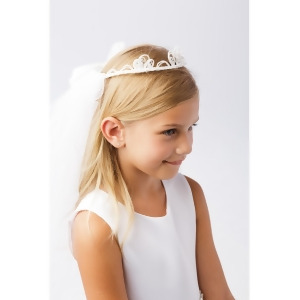 Girls White Sequin Bead Crown Double Layer Communion Flower Girl Veil - All