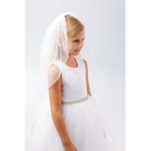 Girls White Pearl Bead Edge Stylish Flower Girl First Communion Veil - All