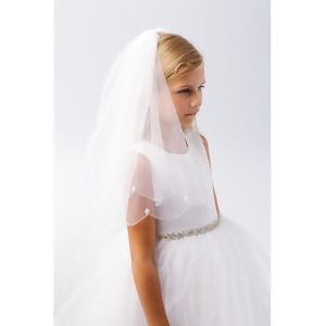 Girls White Beaded Scallop Edge Sequin Flowers Communion Flower Girl Veil - All