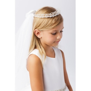 Girls White Pearl Bead Embellished Crown Communion Flower Girl Veil - All