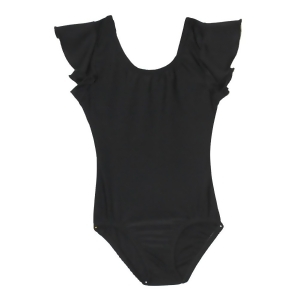 Big Girls Black Solid Color Flutter Sleeved Dancewear Leotard - 10/12