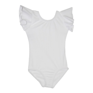 Little Girls White Solid Color Flutter Sleeved Dancewear Leotard 2-4 - 2T/4T