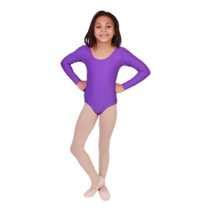 Big Girls Purple Solid Color Long Sleeved Dancewear Leotard - 4/6