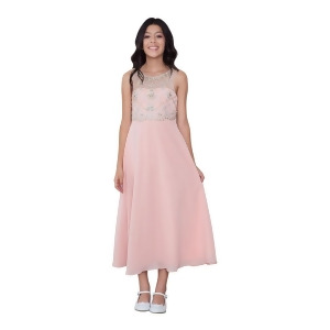 Big Girls Blush Pink Jeweled Bodice Chiffon Long Junior Bridesmaid Dress 6-18 - 18