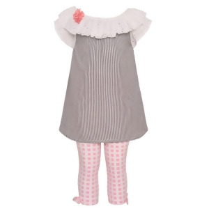 Rare Editions Little Girls Grey Stripe Eyelet Tunic 2 Pc Legging Outfit 4-6X - 6