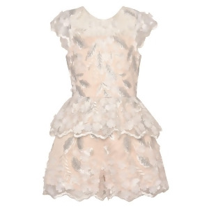 Tween Diva Big Girls Ivory Leaf Floral Detailed Peplum Overlay Jumper 7-16 - 14