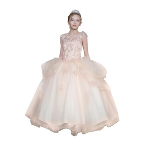 Big Girls Blush Pink Gold Embroidery Glitter Tulle Pageant Ball Dress 8-16 - 16
