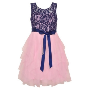 Rare Editions Little Girls Lace Navy Pink Cascade Ruffle Occasion Dress 4-6X - 6