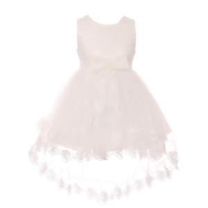 Little Girls White Lace Trim Floral Bow Tulle Hi-Low Flower Girl Dress 2-6 - 4