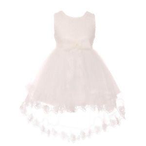 Little Girls White Lace Trim Floral Bow Tulle Hi-Low Flower Girl Dress 2-6 - 4