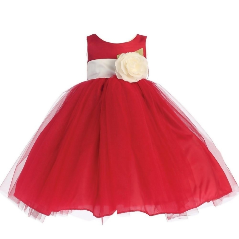 flower girl dress with red sash
