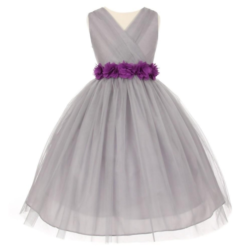 flower girl dresses with purple sash