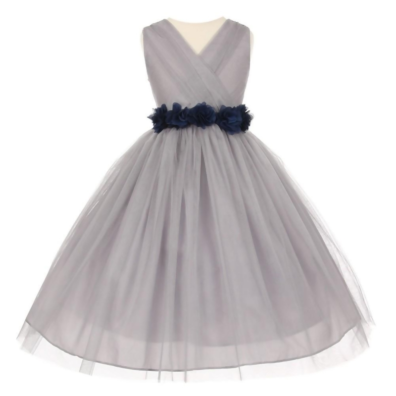 flower girl dress navy sash