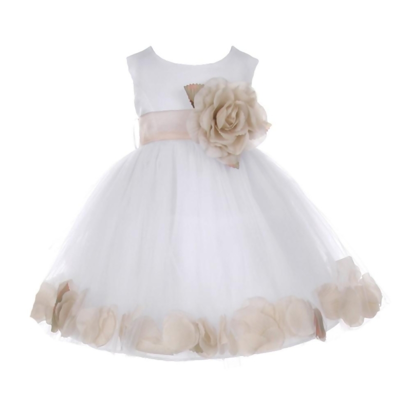 flower girl dress with petals in skirt