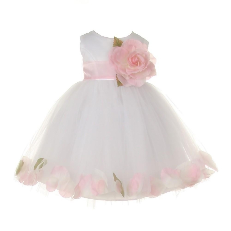 flower girl dress with petals in skirt