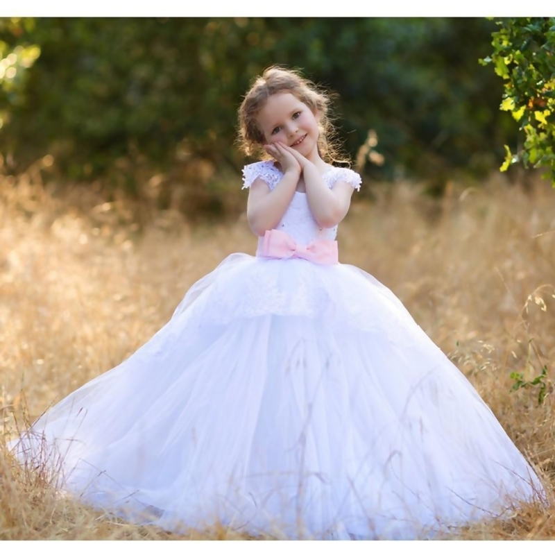 Little Girls White Pink Gloria Lace Applique Tulle Ball Gown Wedding Dress 4 7 From Sophia S Style At Shop Com