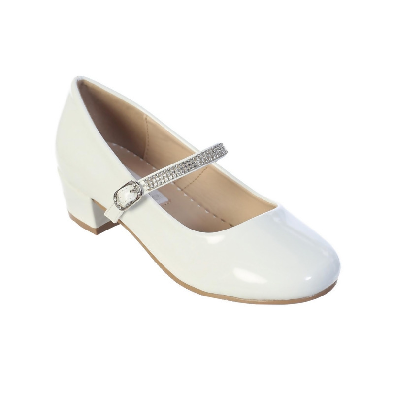 Little Girls White Rhinestone Strap Patent Dress Shoes 9-10 Toddler ...
