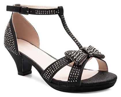 OLIVIA K Girl's Glitter Leatherette Open Toe Strappy Ankle T Strap Kitten Heel Sandal (Toddler/Little Girl) 