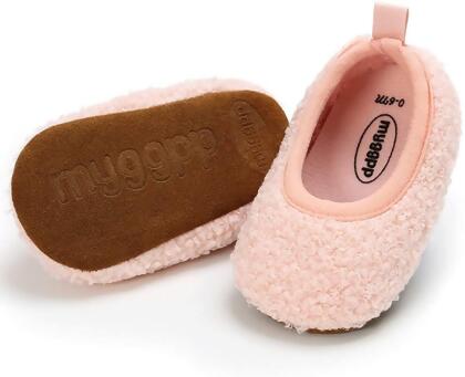 TIMATEGO Infant Baby Boys Girls Slippers Stay On Non Slip Gripper Socks Warm Winter Booties Newborn Toddler Crib House Shoes 0-18 Months 