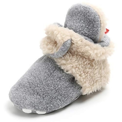 Mybbay Newborn Baby Boy Girl Soft Fleece Booties Stay On Slippers Shoe Non Skid Infant Toddler First Walkers House Socks Winter Crib Shoes 