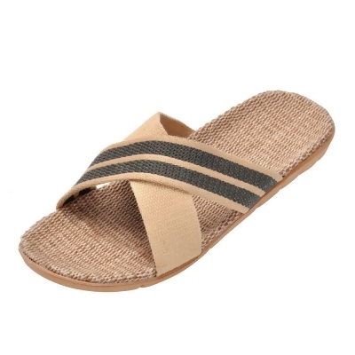 MK MATT KEELY Men's Linen Striped Slippers Summer Skidproof House Indoor Sandals 
