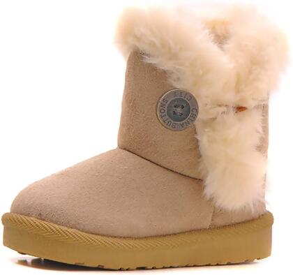 Poppin Kicks Girls Bailey Button Snow Boots Kids Winter Faux Fur Flat Shoes (Toddler/Little Kid) 
