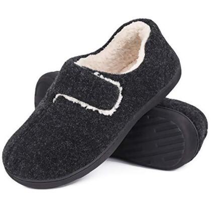 Women's Fuzzy Wool-Like Memory Foam Slippers Closed Back Fleece House Shoes with Adjustable Hook and Loop 