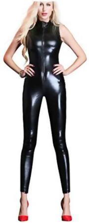 Rozegaga Womens Sexy Sleeveless Zipper Up Faux Leather Bodysuit Lingerie Clubwear Large Black 