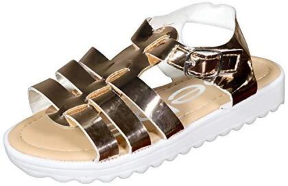bebe Toddler Girls Shiny Gladiator Sandals with Metallic Mirror Straps 