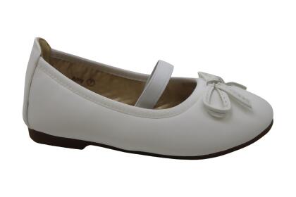 HEHAINOM Toddler/Little Kid Girl's Amy Dress Flats Mary Jane Ballerina Bows Elastic Strap School Uniform Shoes (White Pu, 6 M US Toddler) 